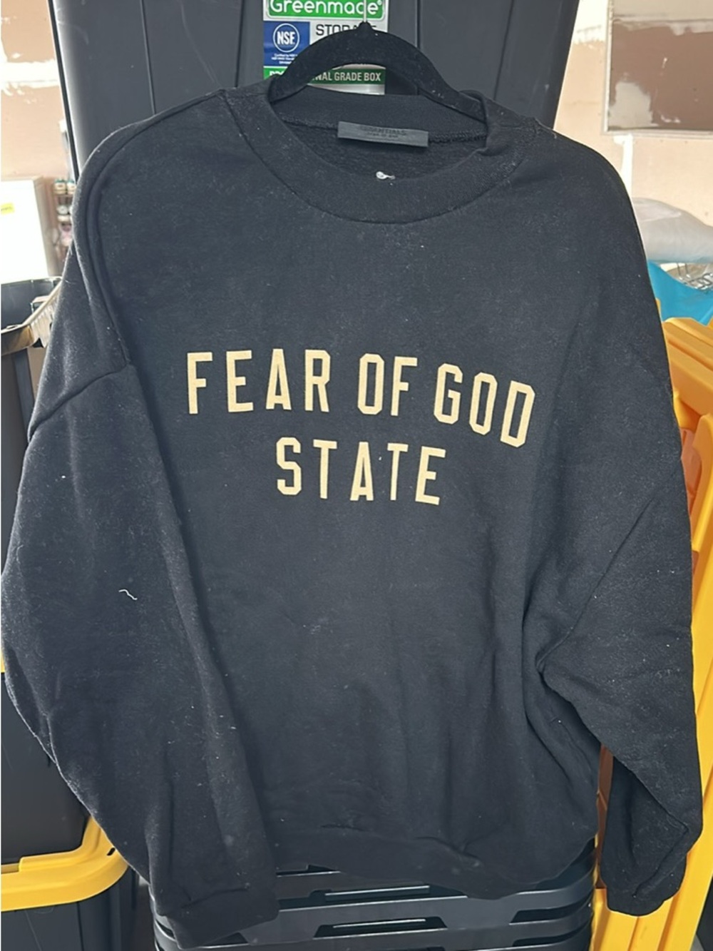 Fear of God Black Crewneck with Gold 'FEAR OF GOD STATE' Text